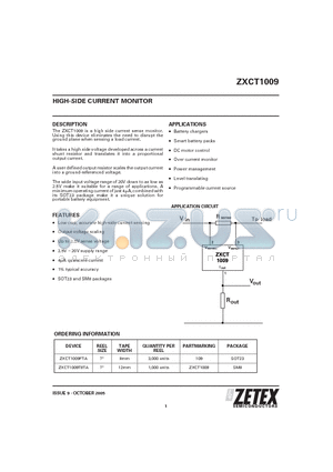 ZXCT1009 datasheet - HIGH-SIDE CURRENT MONITOR