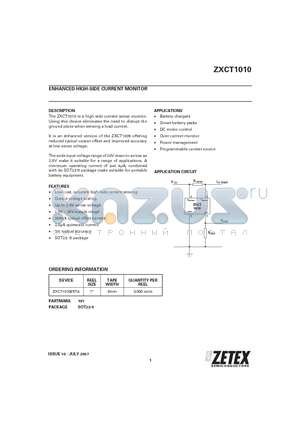 ZXCT1010E5TA datasheet - ENHANCED HIGH-SIDE CURRENT MONITOR