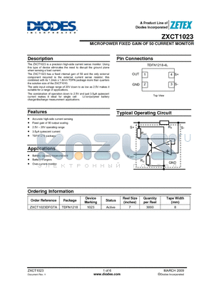 ZXCT1023DFGTA datasheet - MICROPOWER FIXED GAIN OF 50 CURRENT MONITOR