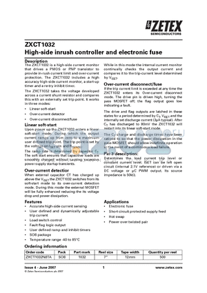 ZXCT1032 datasheet - High-side inrush controller and electronic fuse