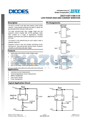 ZXCT1107SA-7 datasheet - LOW POWER HIGH-SIDE CURRENT MONITORS
