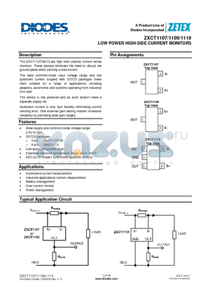 ZXCT1107_1107 datasheet - LOW POWER HIGH-SIDE CURRENT MONITORS