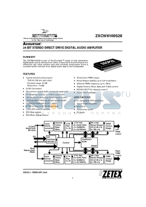 ZXCW6100S28_04 datasheet - 24 BIT STEREO DIRECT DRIVE DIGITAL AUDIO AMPLIFIER