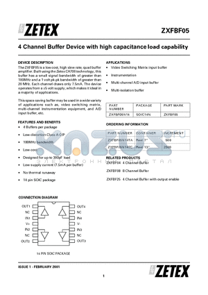 ZXFBF05N14TA datasheet - 4 Channel Buffer Device with high capacitance load capability