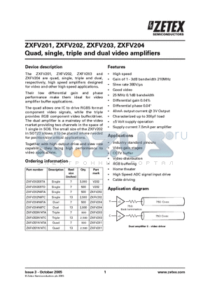 ZXFV204N8TA datasheet - Quad, single, triple and dual video amplifiers