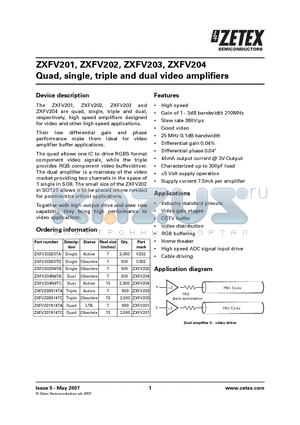 ZXFV204N8TA datasheet - Quad, single, triple and dual video amplifiers