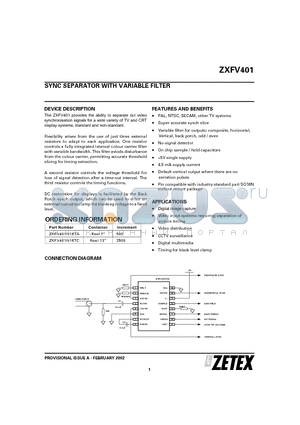 ZXFV401N16TC datasheet - SYNC SEPARATOR WITH VARIABLE FILTER