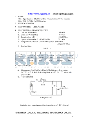 LT10.7MA19 datasheet - Ceramic Fliter