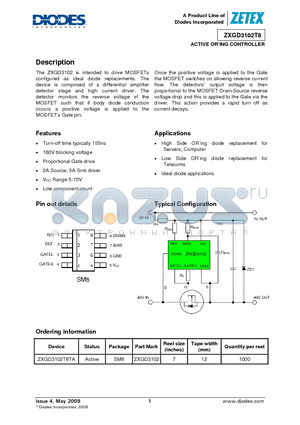 ZXGD3102T8TA datasheet - ACTIVE ORING CONTROLLER