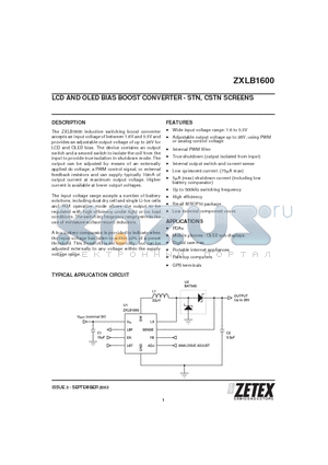ZXLB1600 datasheet - LCD AND OLED BIAS BOOST CONVERTER - STN, CSTN SCREENS