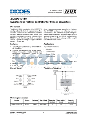 ZXGD3101T8 datasheet - Synchronous rectifier controller for flyback converters.
