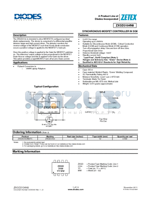 ZXGD3104N8TC datasheet - SYNCHRONOUS MOSFET CONTROLLER IN SO8