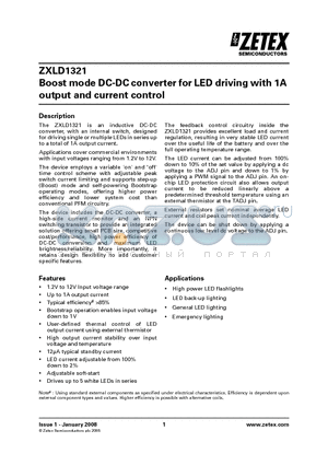 ZXLD1321DCATC datasheet - Boost mode DC-DC converter for LED driving with 1A