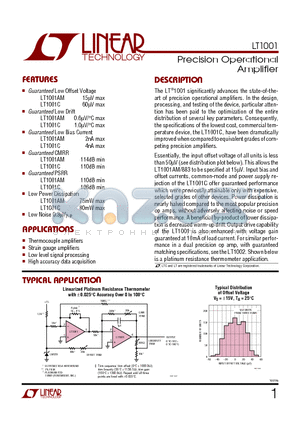 LT1001AMJ8/883 datasheet - Precision Operational Amplifier