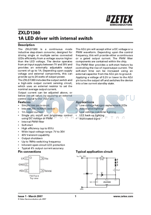 ZXLD1360ET5TA datasheet - 1A LED driver with internal switch
