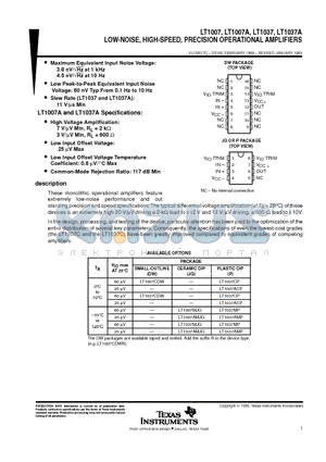 LT1007 datasheet - LOW-NOISE, HIGH-SPEED, PRECISION OPERATIONAL AMPLIFIERS