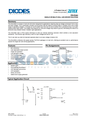 ZXLD383ET5TA datasheet - SINGLE OR MULTI CELL LED DRIVER SOLUTION