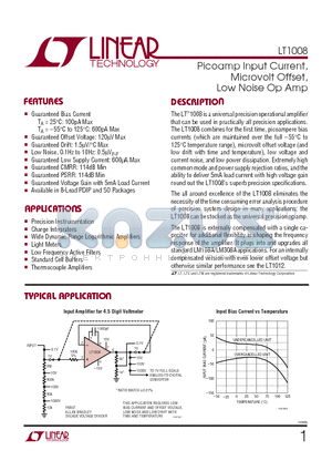 LT1008CH datasheet - Picoamp Input Current, Microvolt Offset, Low Noise Op Amp