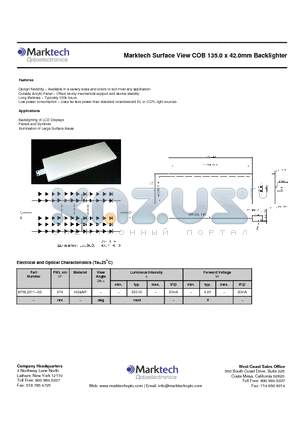 MTBL2311-G2 datasheet - Marktech Surface View COB 135.0 x 42.0mm Backlighter