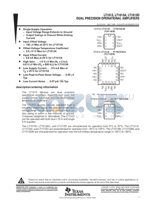 LT1013IP datasheet - DUAL PRECISION OPERATIONAL AMPLIFIERS