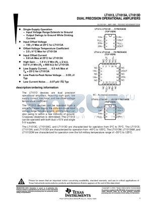 LT1013IP datasheet - DUAL PRECISION OPERATIONAL AMPLIFIERS