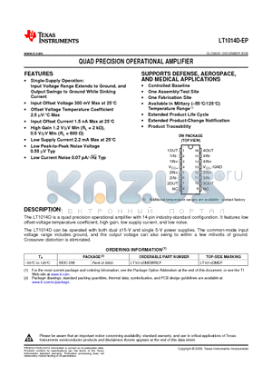 LT1014DMDWREP datasheet - QUAD PRECISION OPERATIONAL AMPLIFIER