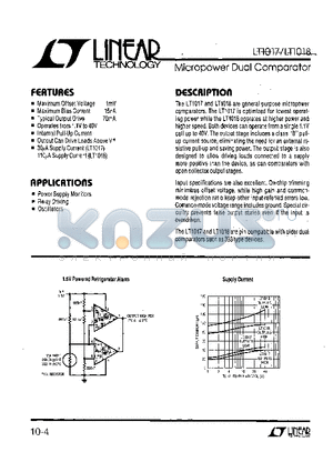 LT1017IS8 datasheet - Micropower Dual Comparator