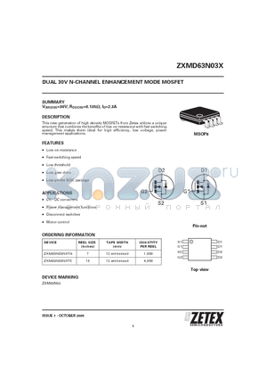 ZXM63N03NXTA datasheet - DUAL 30V N-CHANNEL ENHANCEMENT MODE MOSFET
