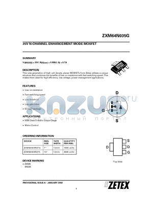 ZXM64N035GTC datasheet - 35V N-CHANNEL ENHANCEMENT MODE MOSFET