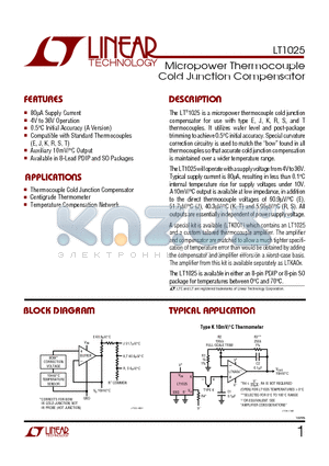 LT1025AMJ8 datasheet - Micropower Thermocouple Cold Junction Compensator