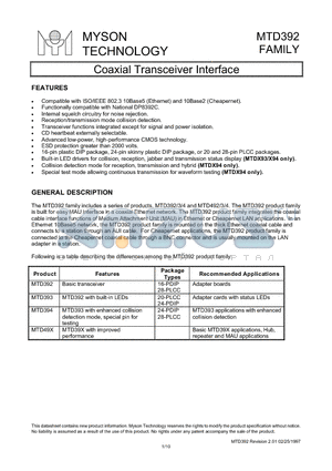 MTD394V datasheet - Coaxial Transceiver Interface