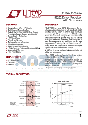 LT1039CJ datasheet - RS232 Driver/Receiver