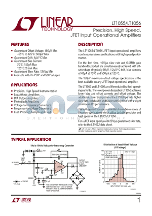 LT1055S8 datasheet - Precision, High Speed, JFET Input Operational Amplifiers