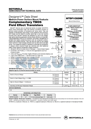 MTDF1C02HD datasheet - COMPLEMENTARY DUAL TMOS POWER FET