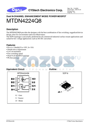 MTDN4224Q8 datasheet - Dual N-CHANNEL ENHANCEMENT MODE POWER MOSFET