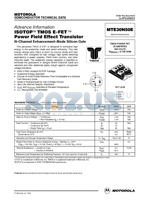 MTE30N50E datasheet - TMOS POWER FET 30 AMPERES 500 VOLTS RDS(on) = 0.150 OHM
