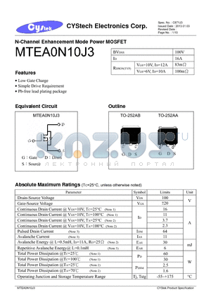 MTEA0N10J3 datasheet - N-Channel Enhancement Mode Power MOSFET