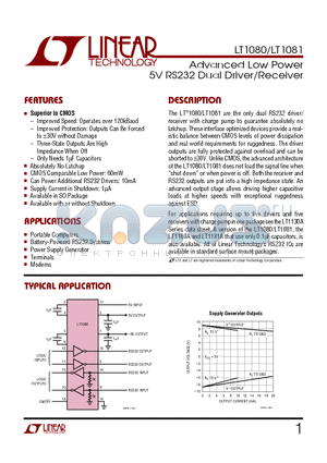 LT1080ISW datasheet - Advanced Low Power 5V RS232 Dual Driver/Receiver