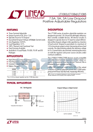 LT1084 datasheet - 7.5A, 5A, 3A Low Dropout Positive Adjustable Regulators