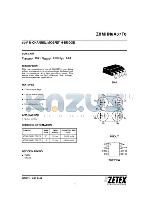 ZXMHN6A07T8TC datasheet - 60V N-CHANNEL MOSFET H-BRIDGE