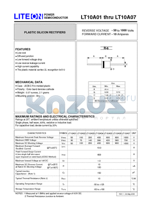 LT10A07 datasheet - PLASTIC SILICON RECTIFIERS