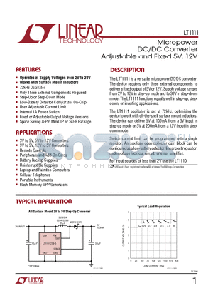 LT1111CN8-12 datasheet - Micropower DC/DC Converter Adjustable and Fixed 5V, 12V