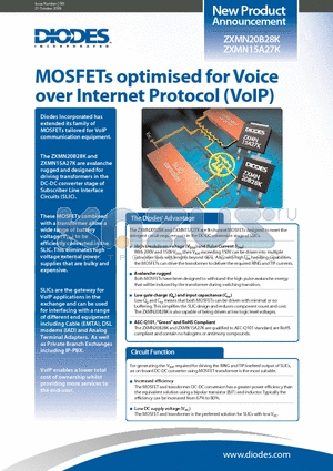 ZXMN15A27K datasheet - MOSFETs optimised for Voice over Internet Protocol (VoIP)