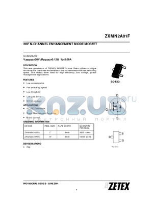 ZXMN2A01 datasheet - 20V N-CHANNEL ENHANCEMENT MODE MOSFET