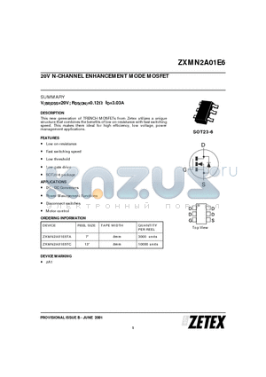 ZXMN2A01E6 datasheet - 20V N-CHANNEL ENHANCEMENT MODE MOSFET