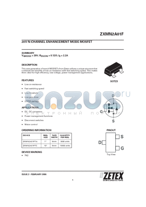 ZXMN2A01FTA datasheet - 20V N-CHANNEL ENHANCEMENT MODE MOSFET