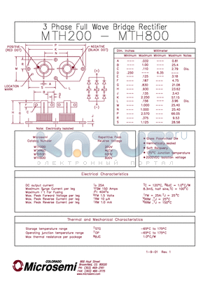 MTH800 datasheet - 3 PHASE FULL WAVE BRIDGE RECTIFIER