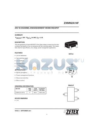 ZXMN2A14FTA datasheet - 20V N-CHANNEL ENHANCEMENT MODE MOSFET