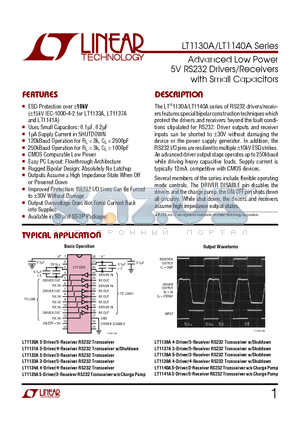 LT1134AIN datasheet - Advanced Low Power 5V RS232 Drivers/Receivers with Small Capacitors