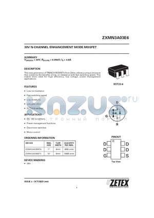 ZXMN3A03E6TA datasheet - 30V N-CHANNEL ENHANCEMENT MODE MOSFET